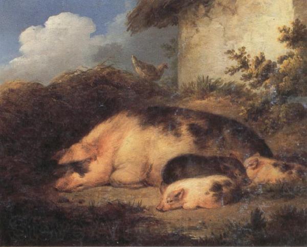 George Morland A Sow and Her Piglets Norge oil painting art